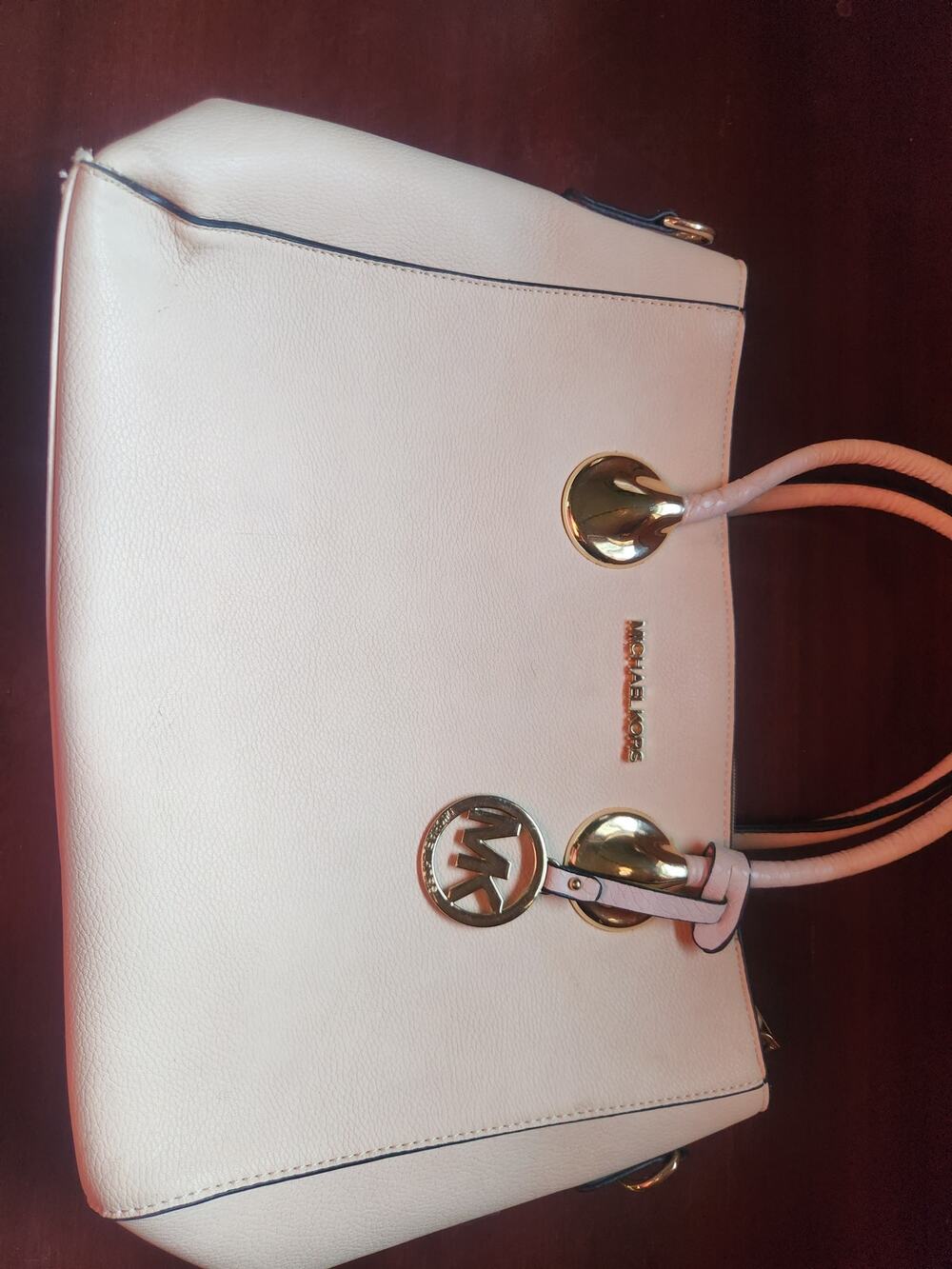 Michael Kors White Pink Leather Satchel Bag Gold Hardware